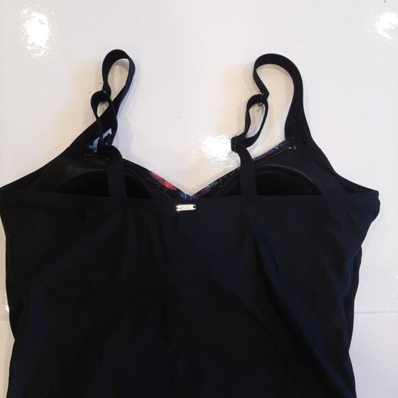 KRISTA One Piece Swimsuit Tropical Floral Panel Solid Black Tummy Control Modest - Picture 9 of 12